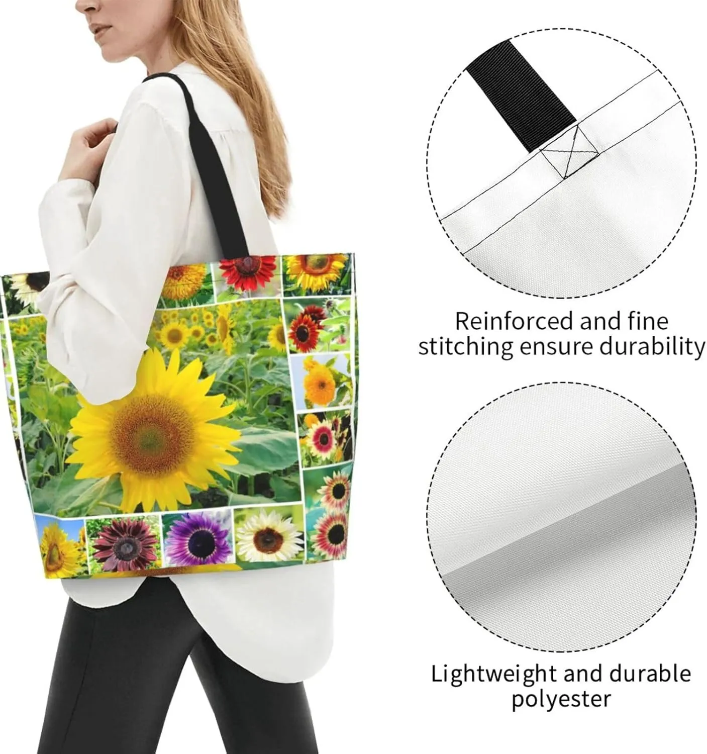 Sunflower Casual Daily Handbags Classic Style Shoulder Bags Women'S Large-Capacity Shoulder Shopping Bags Black