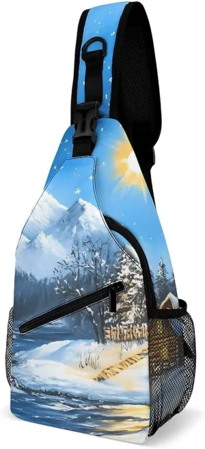 Sunny Cabin Under The Snow Fashion Sling Bag Backpack Crossbody Shoulder Chest Bags Hiking Daypack