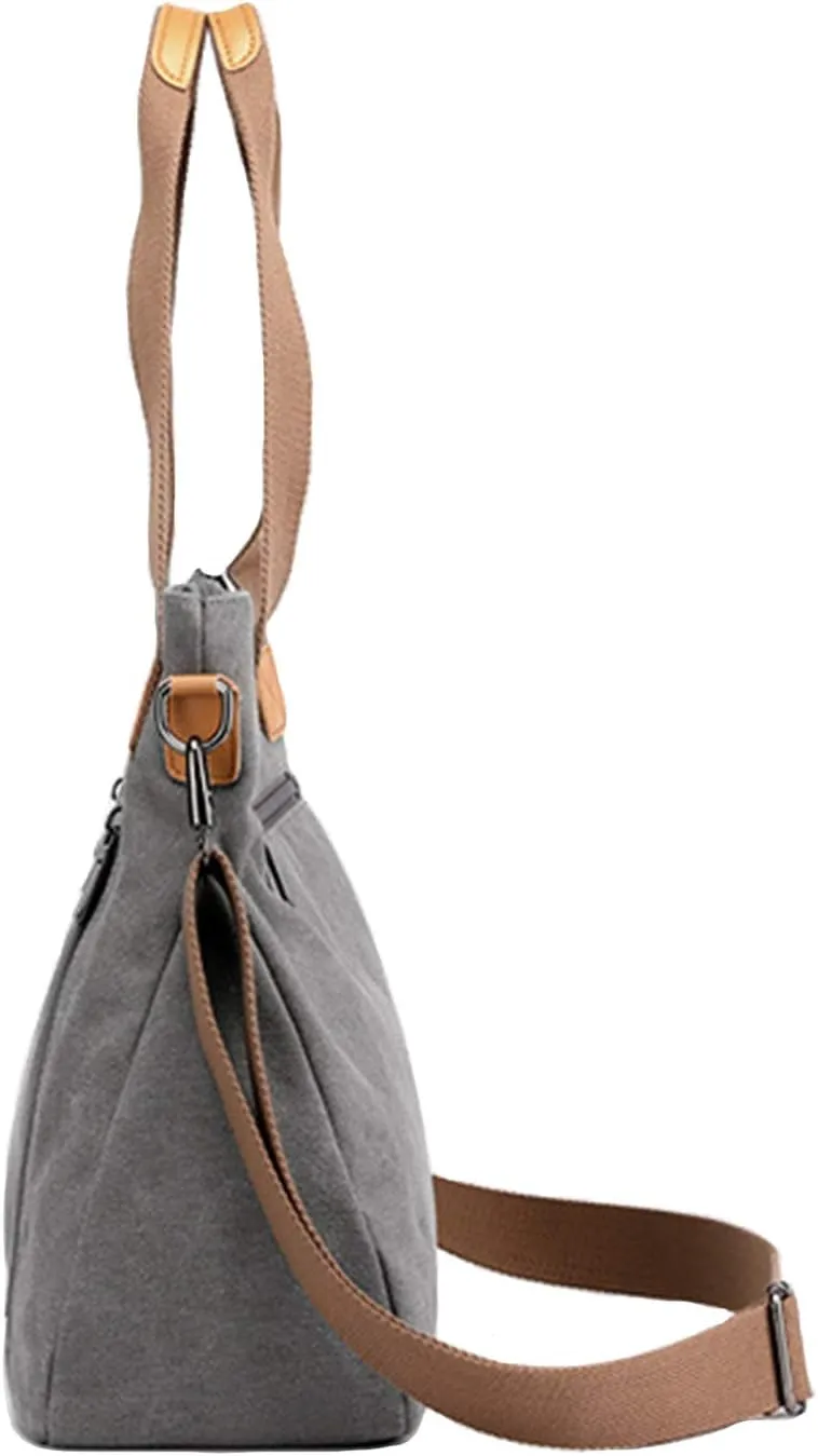Sunshinejing Women's Canvas Tote Bag Work Shoulder Crossbody Bags Vintage Multi-pocket Handbags
