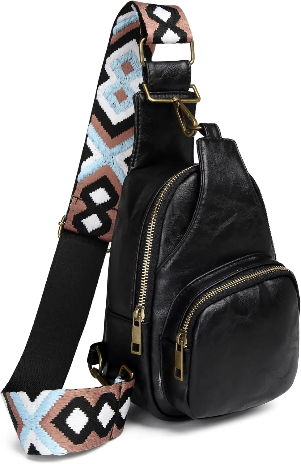 SVIWDSK Small Sling Bag for Women Leather Crossbody Purse Waist Bags Fanny Pack Chest Bag for Travel and Daily Use, Black, Sling Backpacks