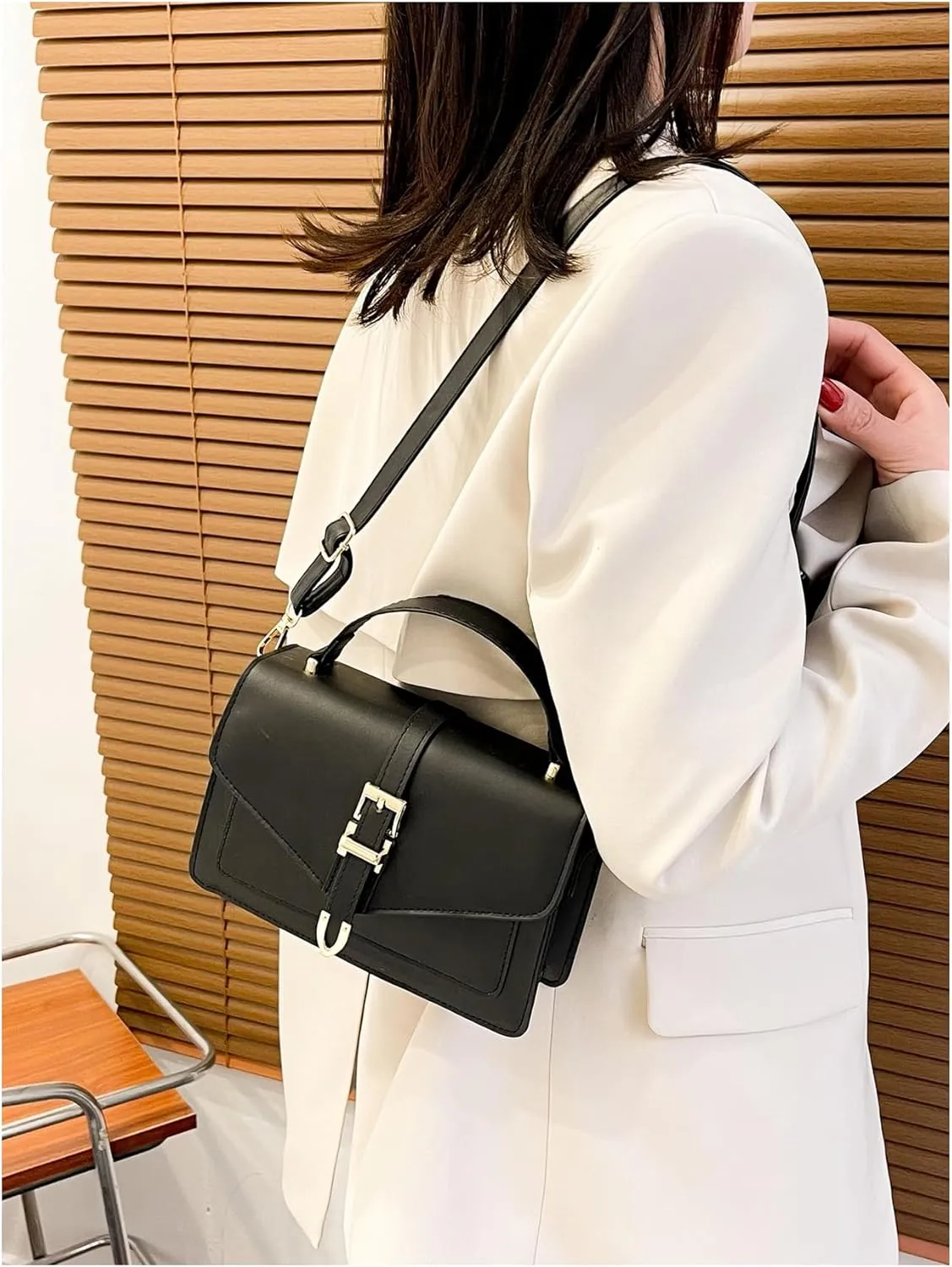 SweatyRocks Women's Buckle Flap Crossbody Bag PU Leather Adjustable Strap Shoulder Bags