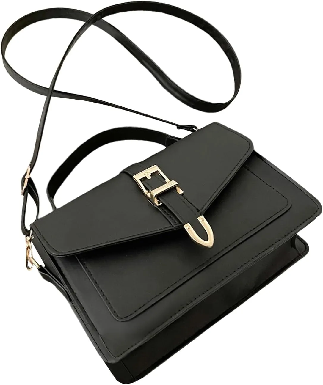 SweatyRocks Women's Buckle Flap Crossbody Bag PU Leather Adjustable Strap Shoulder Bags
