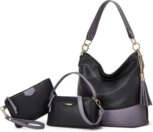 Sweetovo Handbags for Women Tote Bag Soft Hobo Shoulder Bag Top Handle Satchel Purse Set 3pcs