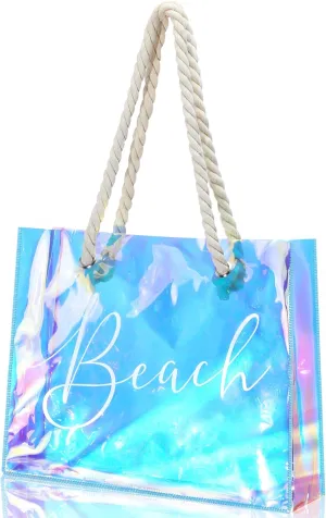 Sweetude Clear Beach Tote Bag Transparent PVC Beach Bag Women's Large Tote Bag Waterproof Stadium Handbags