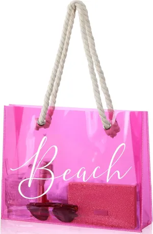 Sweetude Clear Beach Tote Bag Transparent PVC Beach Bag Women's Large Tote Bag Waterproof Stadium Handbags