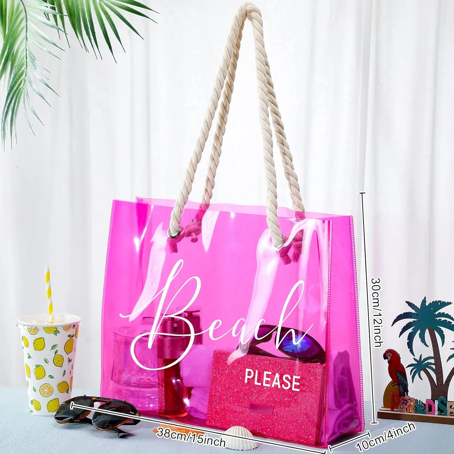 Sweetude Clear Beach Tote Bag Transparent PVC Beach Bag Women's Large Tote Bag Waterproof Stadium Handbags