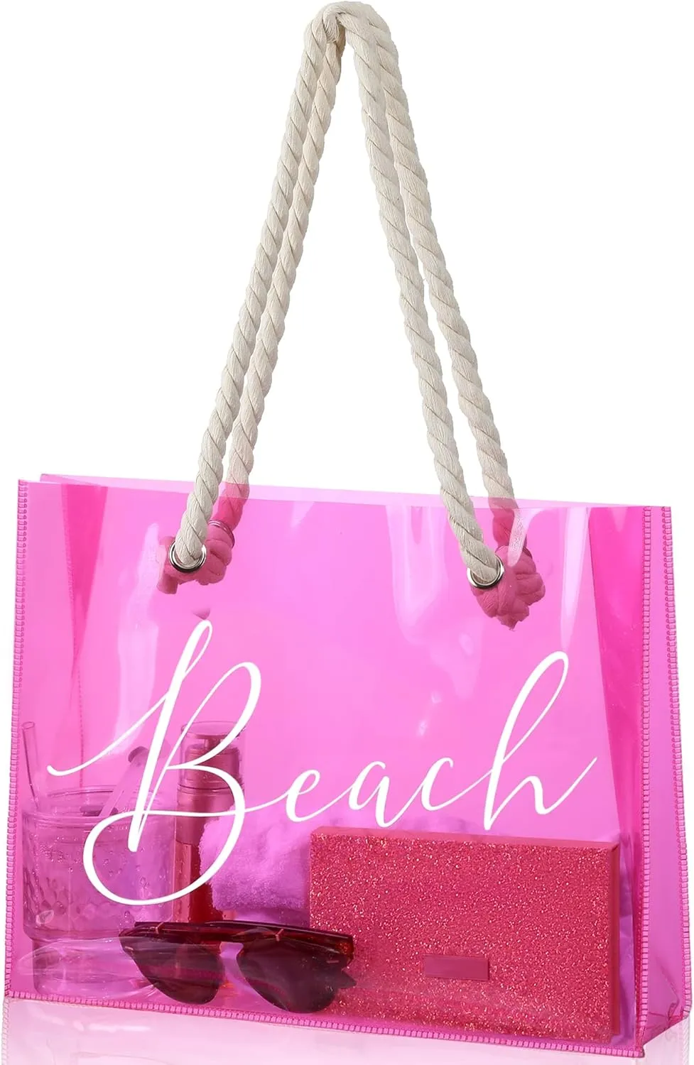 Sweetude Clear Beach Tote Bag Transparent PVC Beach Bag Women's Large Tote Bag Waterproof Stadium Handbags