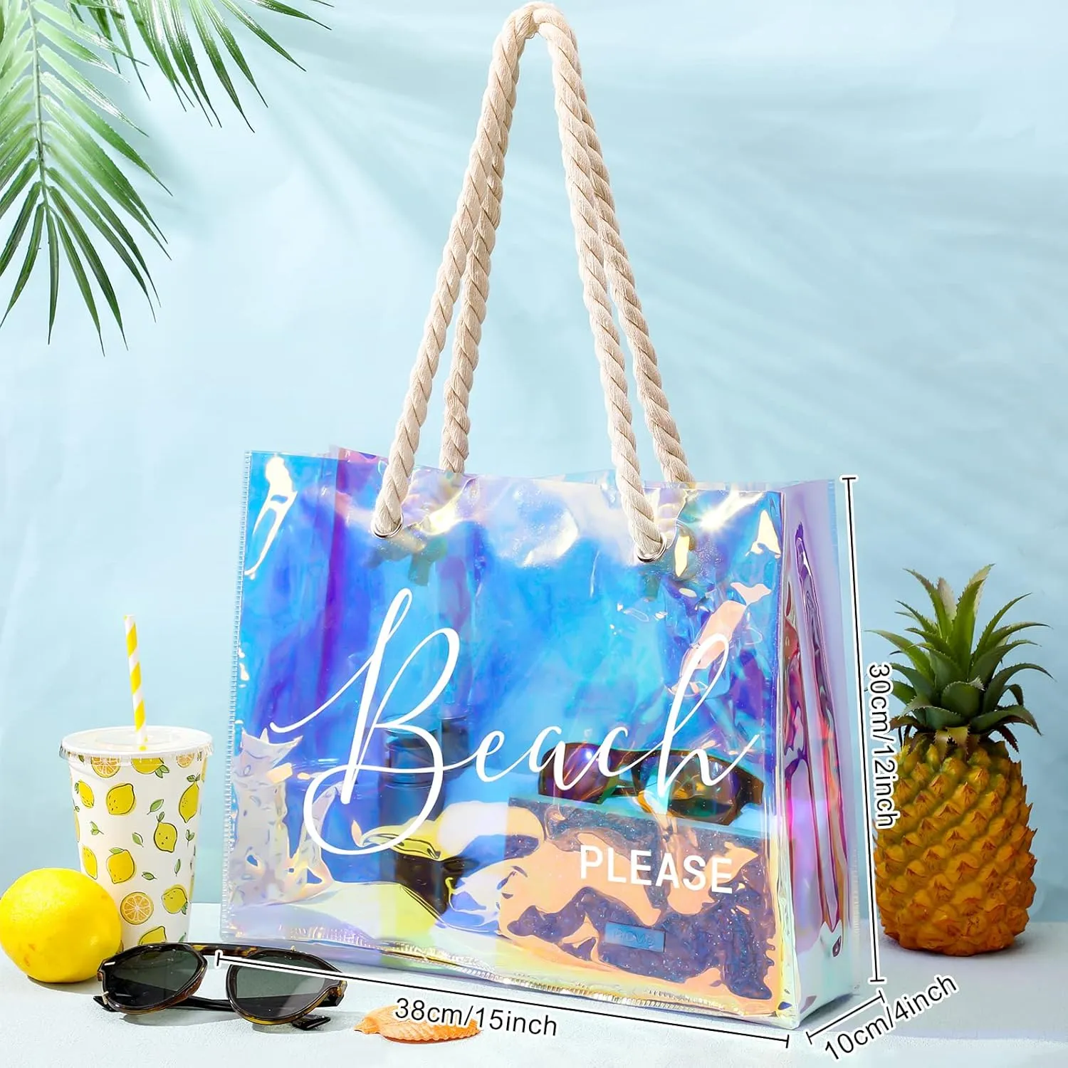 Sweetude Clear Beach Tote Bag Transparent PVC Beach Bag Women's Large Tote Bag Waterproof Stadium Handbags