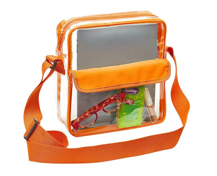 Tablet Size Clear Cross-Body Messenger Shoulder Bag - Orange Trim (CH-510-ORG)