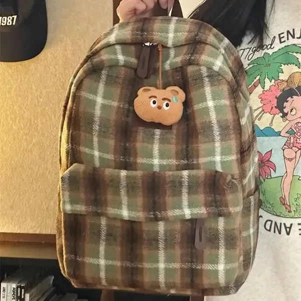 TAVIMART  -  Japanese Ins Retro Plaid Bag in Autumn and Winter Female Korean Minority Leisure Joker Backpack Trend of College Students