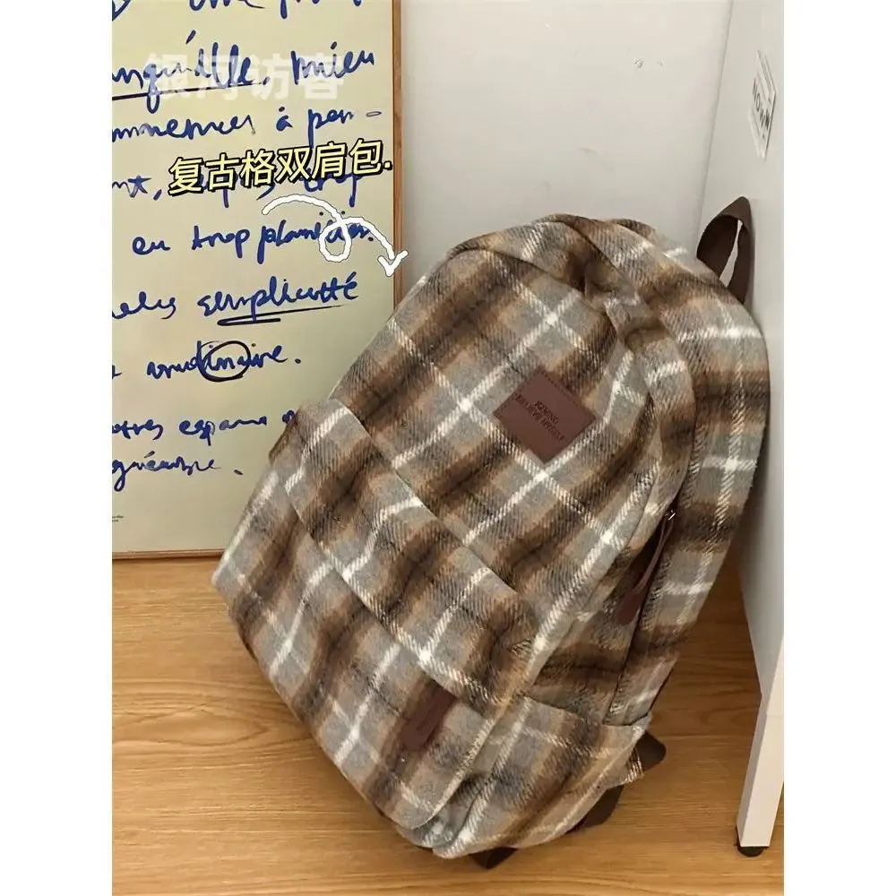 TAVIMART  -  Japanese Ins Retro Plaid Bag in Autumn and Winter Female Korean Minority Leisure Joker Backpack Trend of College Students