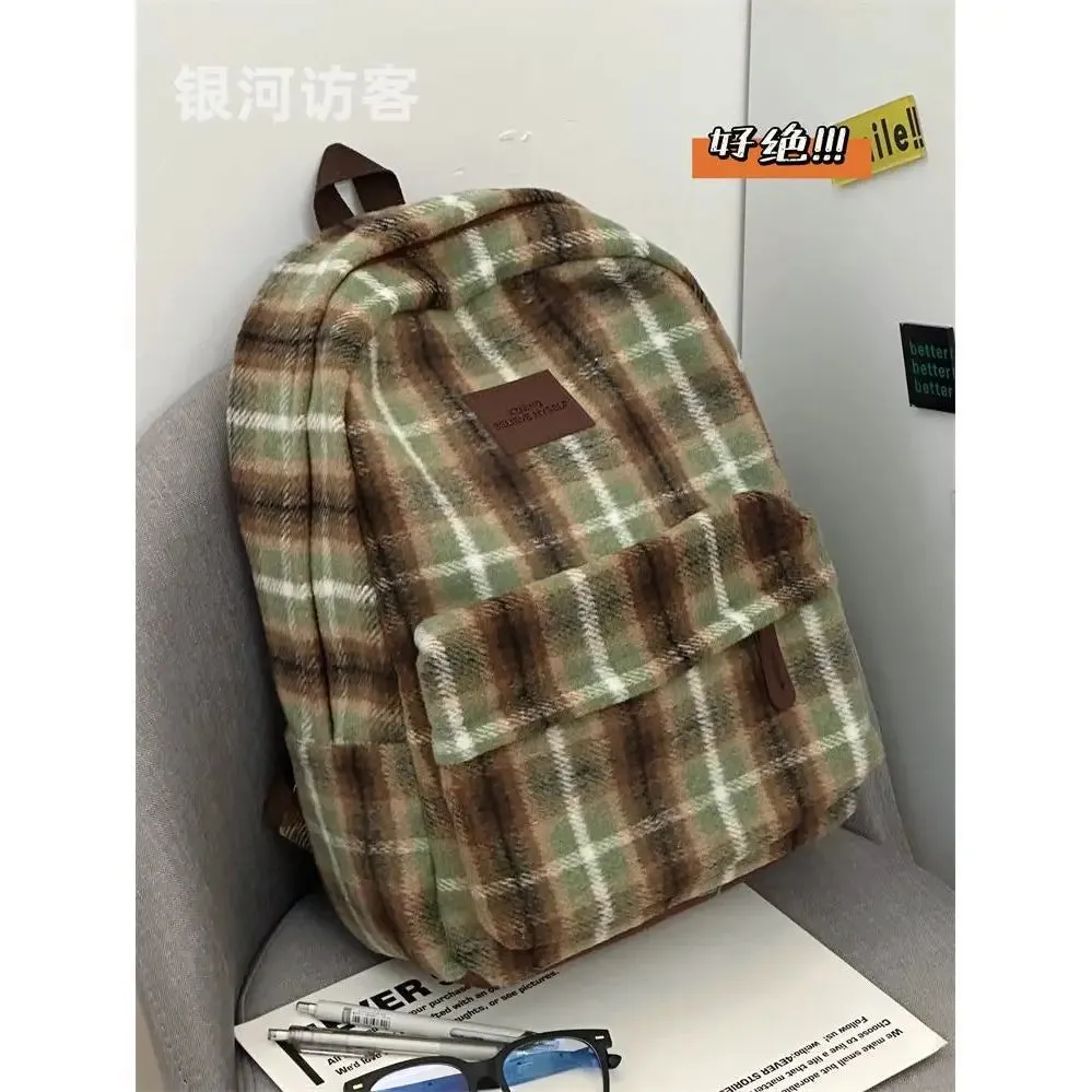 TAVIMART  -  Japanese Ins Retro Plaid Bag in Autumn and Winter Female Korean Minority Leisure Joker Backpack Trend of College Students