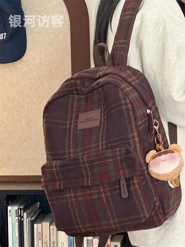 TAVIMART  -  Japanese Ins Retro Plaid Bag in Autumn and Winter Female Korean Minority Leisure Joker Backpack Trend of College Students