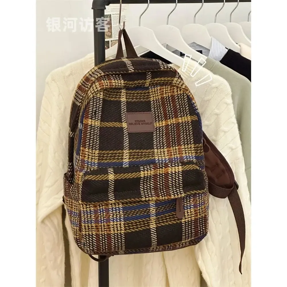 TAVIMART  -  Japanese Ins Retro Plaid Bag in Autumn and Winter Female Korean Minority Leisure Joker Backpack Trend of College Students