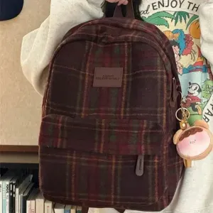 TAVIMART  -  Japanese Ins Retro Plaid Bag in Autumn and Winter Female Korean Minority Leisure Joker Backpack Trend of College Students