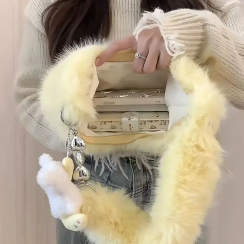TAVIMART  -  New Korean Plush Shoulder Bag Women's Zipper Large Capacity Crossbody Bag Cute Japanese Splicing Girl's Bag