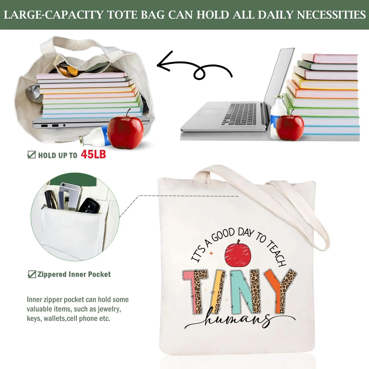 Teacher Appreciation Gifts Canvas Tote Bags Aesthetic for Women Cloth Cotton Bags Travel Bag Reusable Grocery Shopping Bag