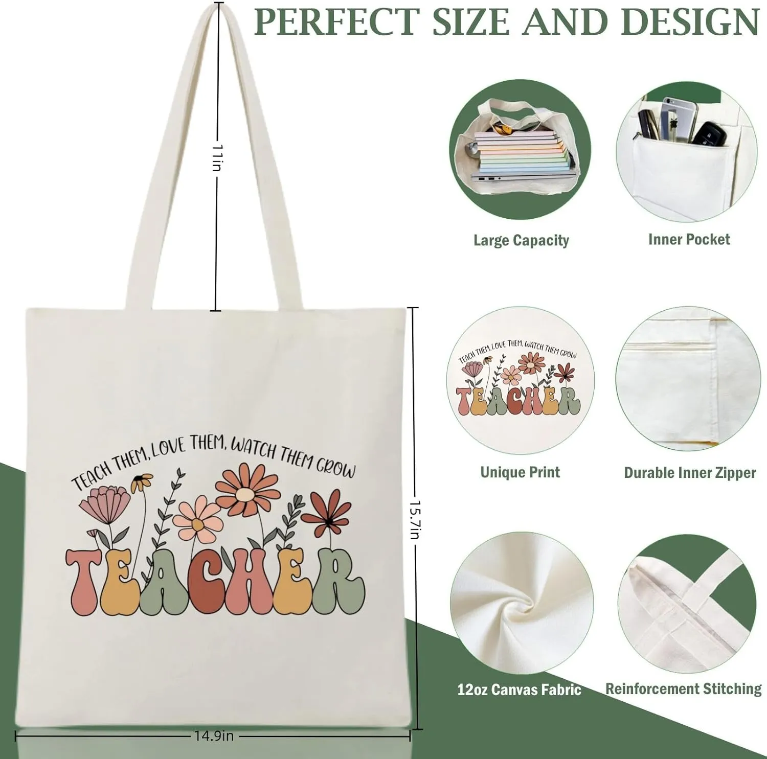 Teacher Appreciation Gifts Canvas Tote Bags Aesthetic for Women Cloth Cotton Bags Travel Bag Reusable Grocery Shopping Bag