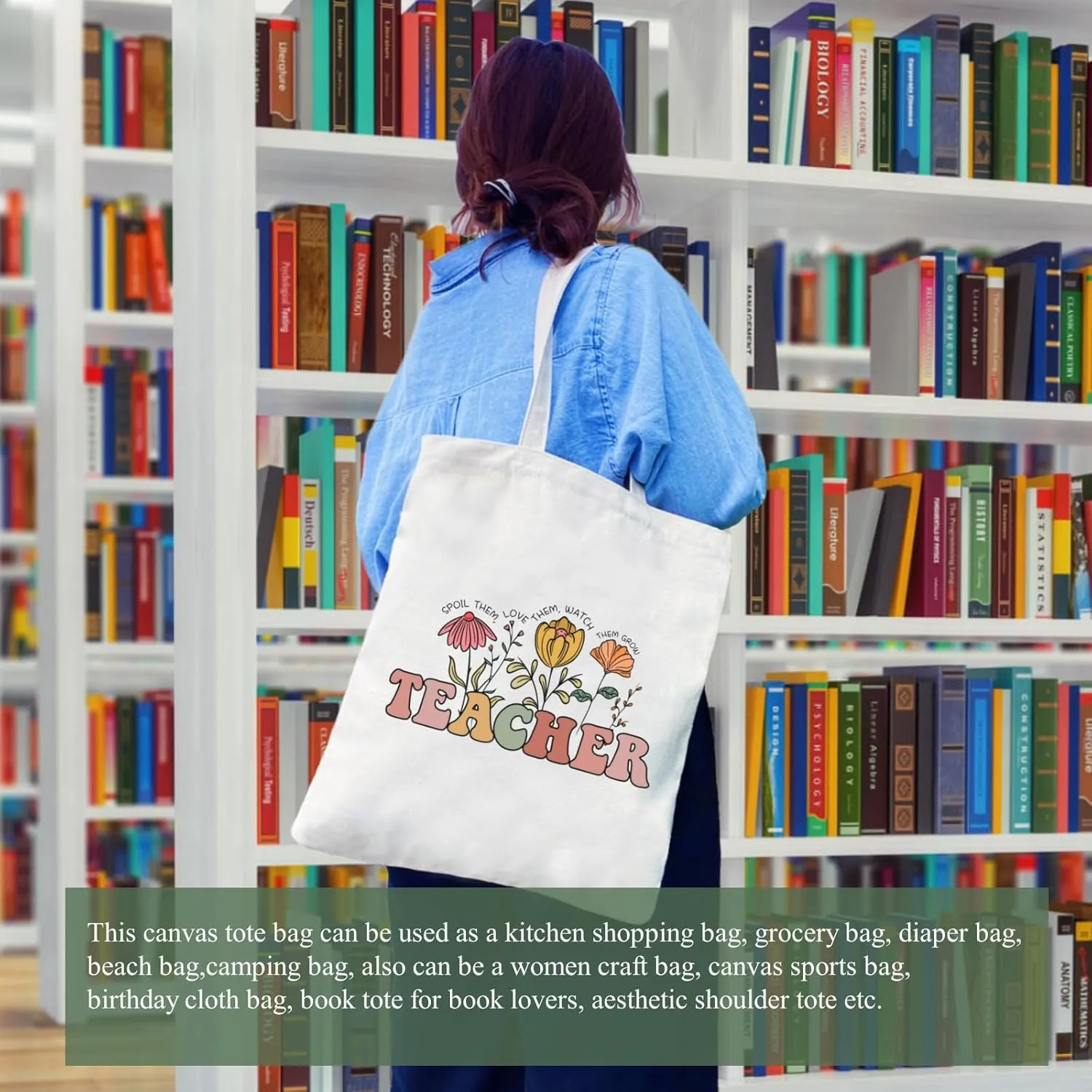 Teacher Appreciation Gifts Canvas Tote Bags Aesthetic for Women Cloth Cotton Bags Travel Bag Reusable Grocery Shopping Bag