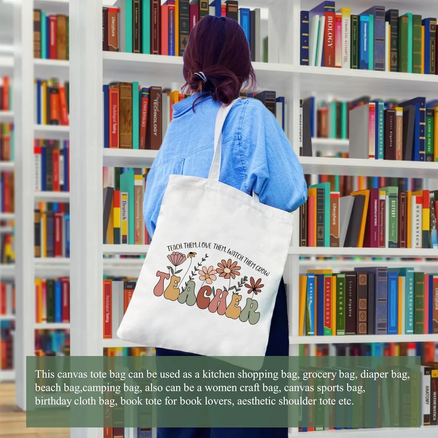 Teacher Appreciation Gifts Canvas Tote Bags Aesthetic for Women Cloth Cotton Bags Travel Bag Reusable Grocery Shopping Bag