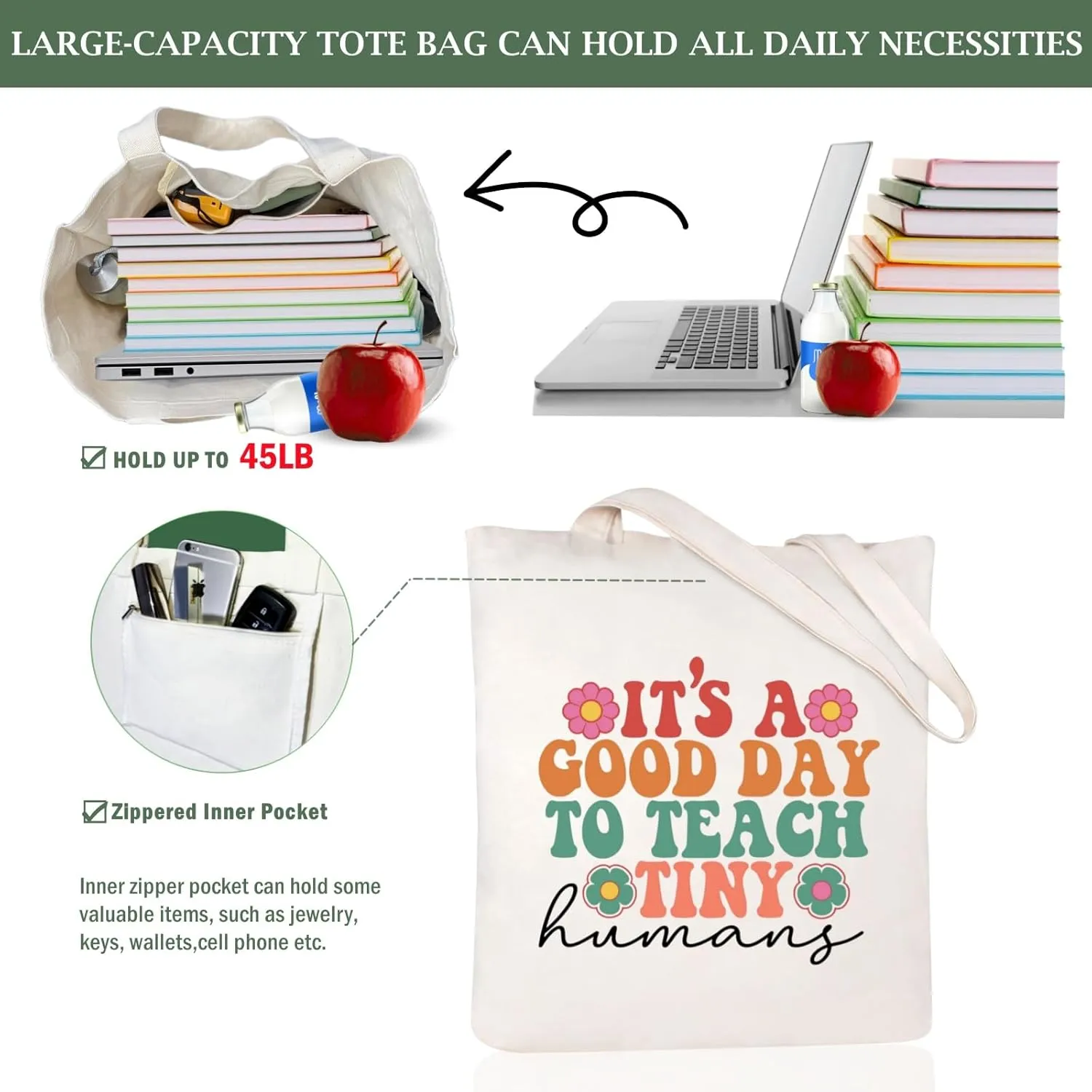 Teacher Appreciation Gifts Canvas Tote Bags Aesthetic for Women Cloth Cotton Bags Travel Bag Reusable Grocery Shopping Bag