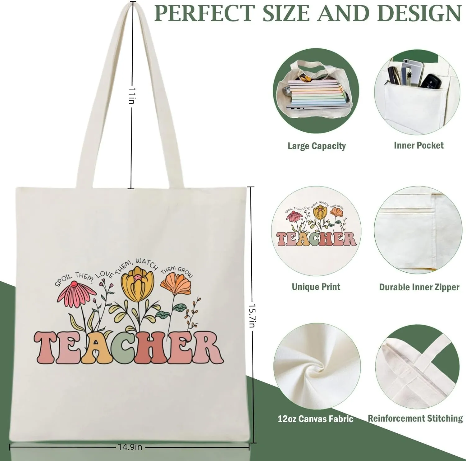 Teacher Appreciation Gifts Canvas Tote Bags Aesthetic for Women Cloth Cotton Bags Travel Bag Reusable Grocery Shopping Bag