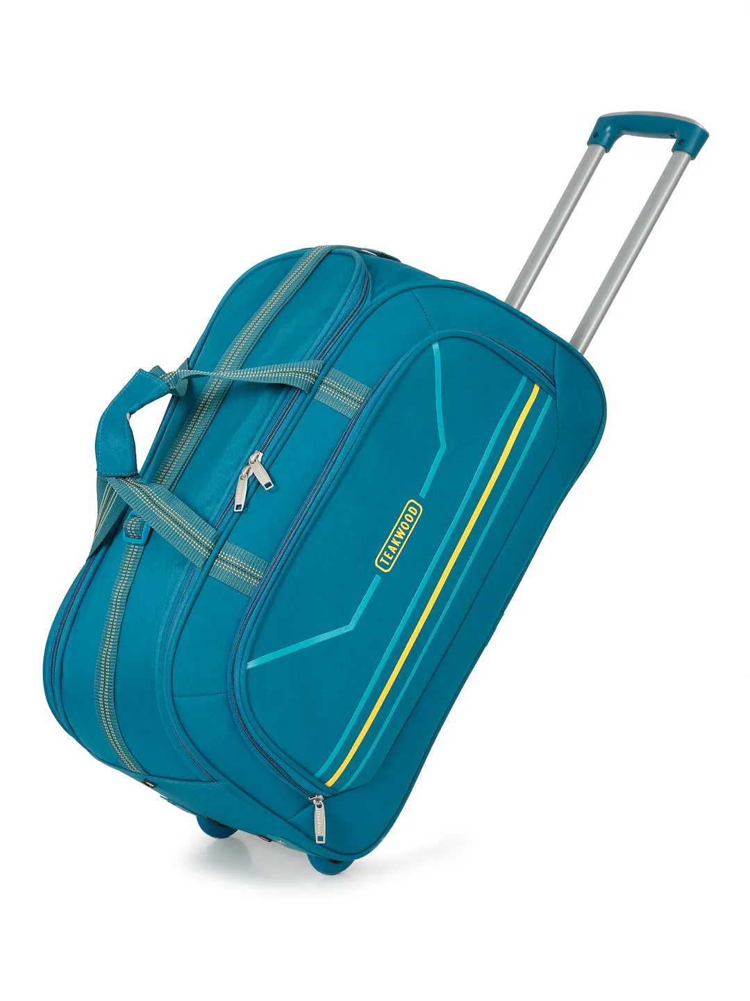 Teal Printed Medium Duffel Trolley Bag