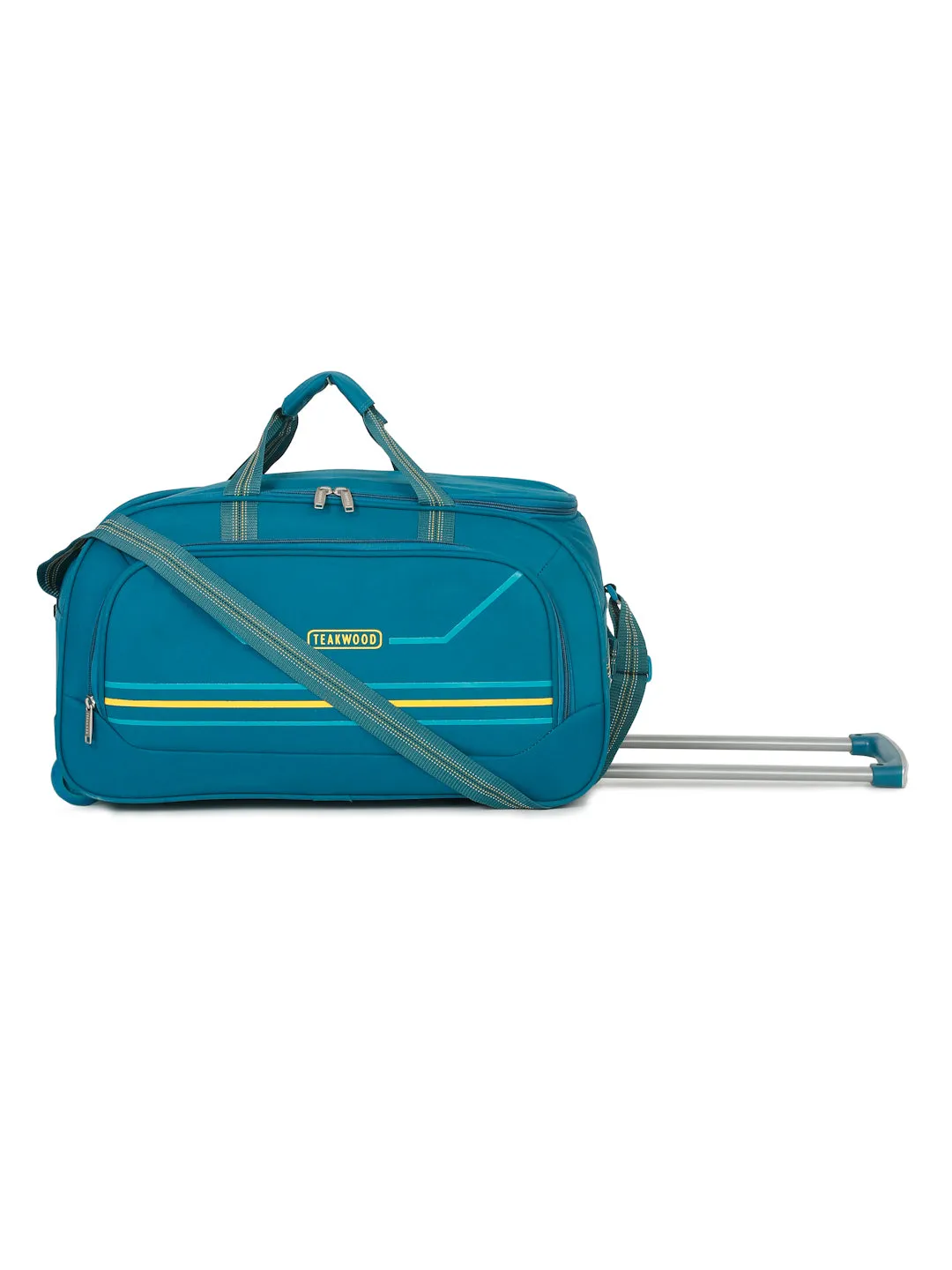 Teal Printed Medium Duffel Trolley Bag