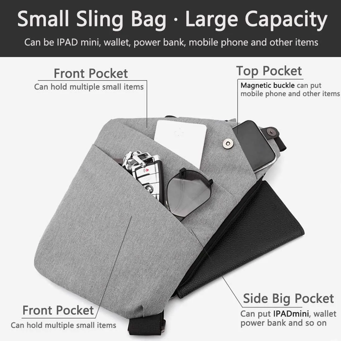 Tealots Small Sling Bag Crossbody Personal Pocket Bag Anti-Thief Chest Bags Shoulder Backpack for Travel Hiking Daypacks