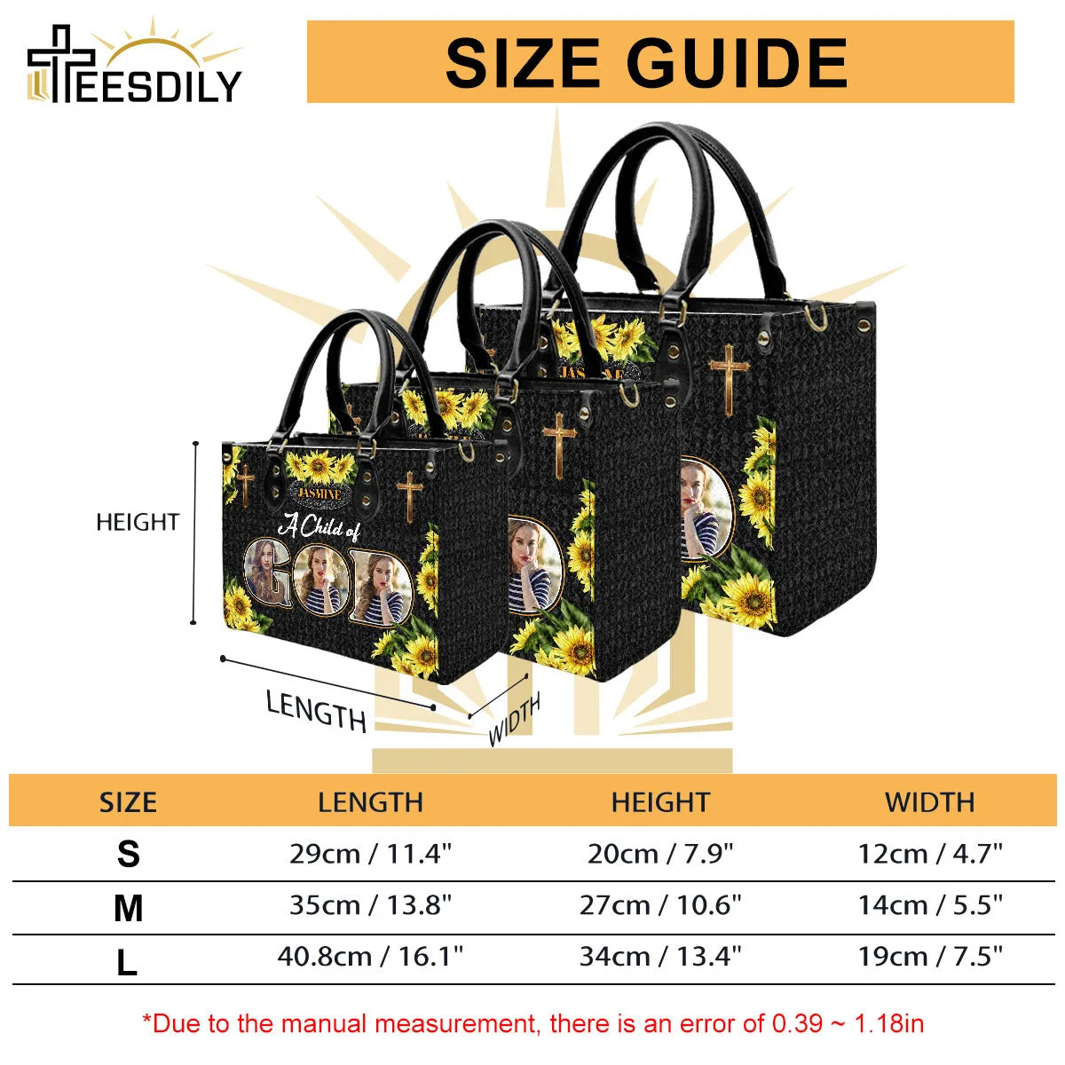 Teesdily | Customized Sunflower Jesus Cross Leather Handbag, Christian Leather Handbag A Child Of God, Jesus Lovers Gift