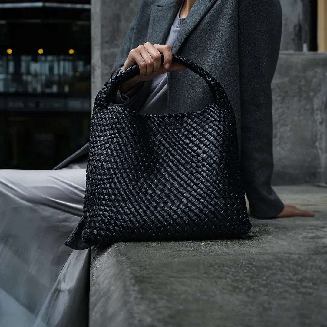 The Charlotte | Elegant & Spacious Leather-Woven Bucket  Shoulder Bag