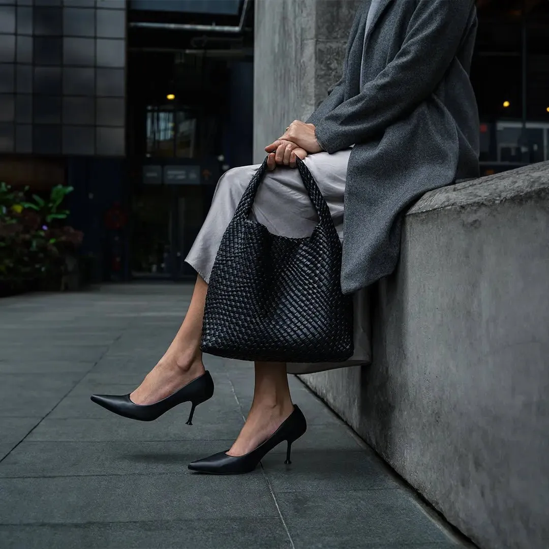 The Charlotte | Elegant & Spacious Leather-Woven Bucket  Shoulder Bag