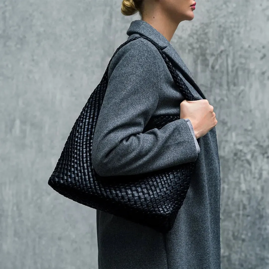 The Charlotte | Elegant & Spacious Leather-Woven Bucket  Shoulder Bag