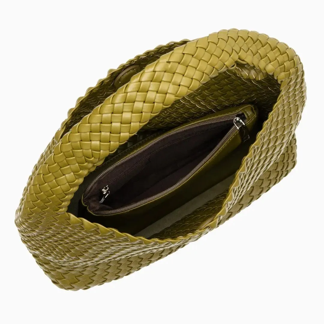 The Charlotte | Elegant & Spacious Leather-Woven Bucket  Shoulder Bag