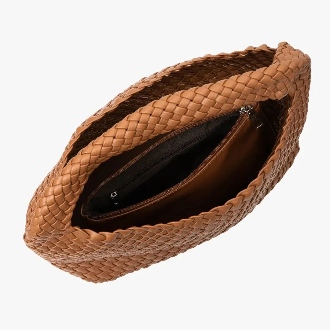 The Charlotte | Elegant & Spacious Leather-Woven Bucket  Shoulder Bag