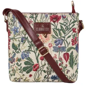 THE CLOWNFISH Flavia Series Sling for Women Tapestry Fabric & Faux leather Casual Ladies Single Shoulder Bag For Women Crossbody Bag for College Girls (Beige)