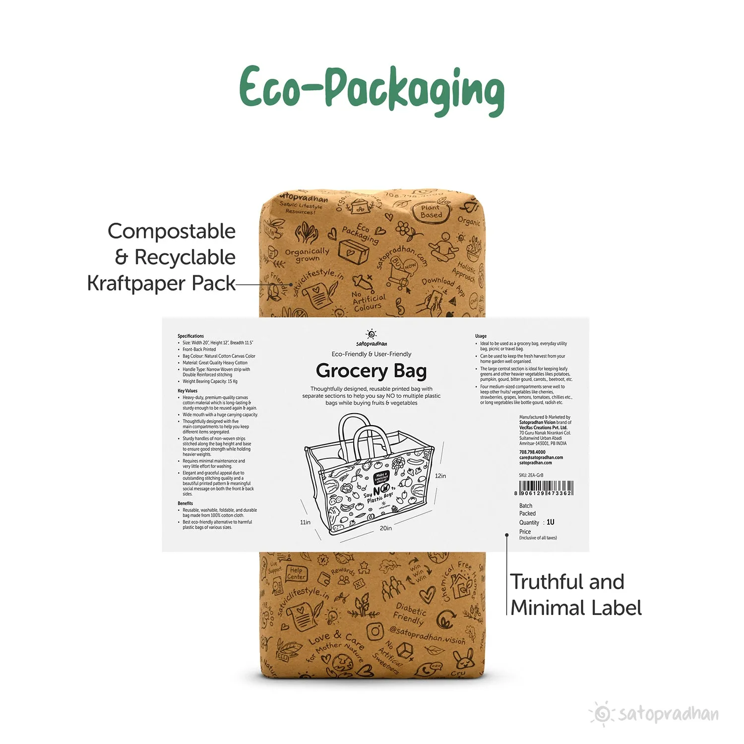Thoughtfully Designed Grocery Bag Made with Heavy Cloth