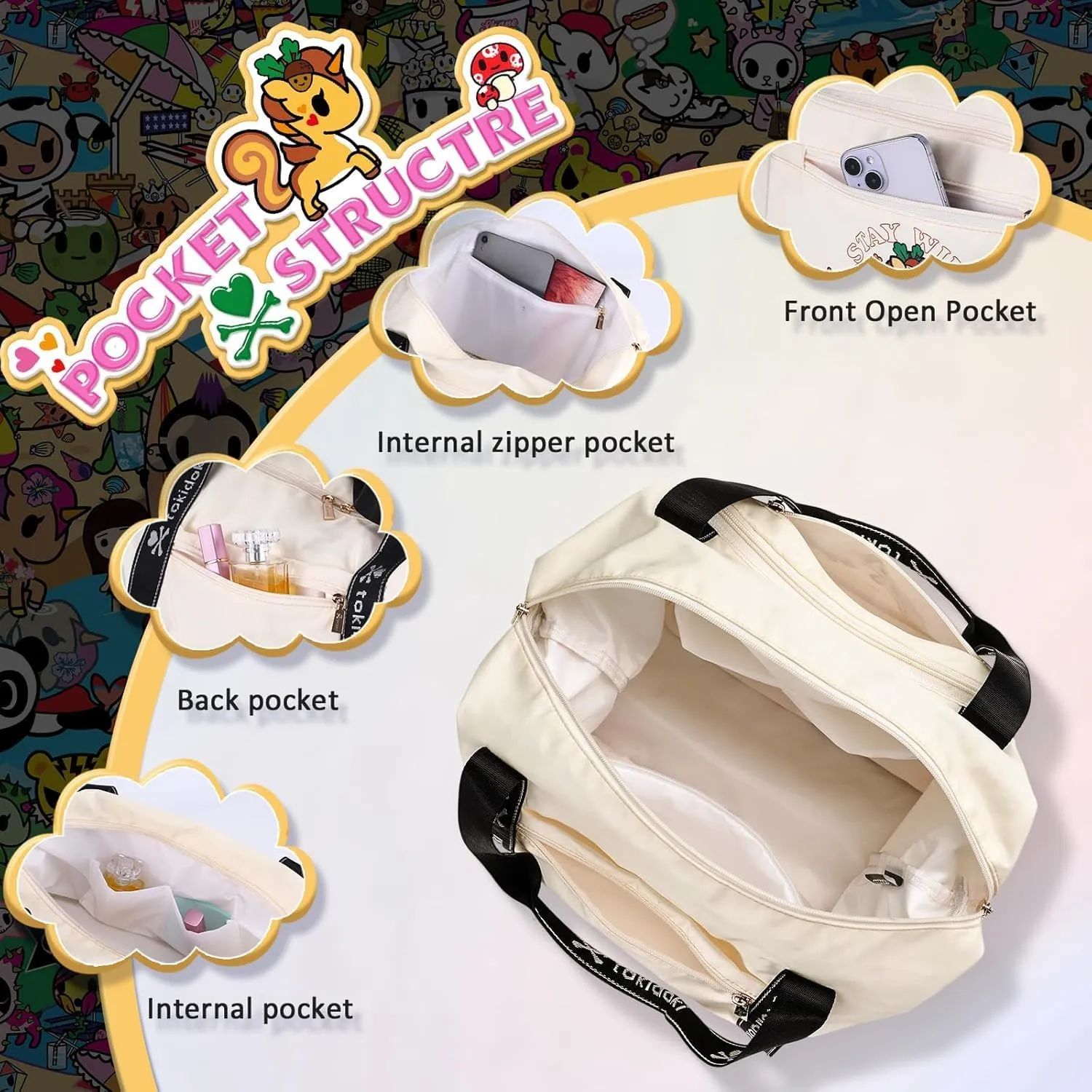 Tokidoki Unicorn Weekender Carry On Duffel Bag For Women Foldie Travel Bags Expandable 42X30X22 Large Capacity Tote Luggage For Sports Gym Overnight Airlines