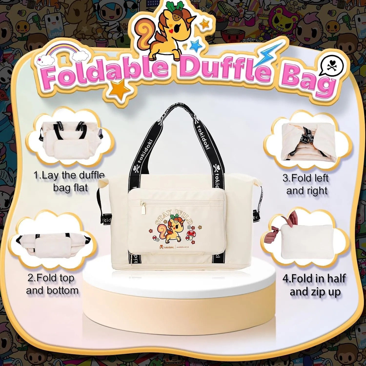 Tokidoki Unicorn Weekender Carry On Duffel Bag For Women Foldie Travel Bags Expandable 42X30X22 Large Capacity Tote Luggage For Sports Gym Overnight Airlines
