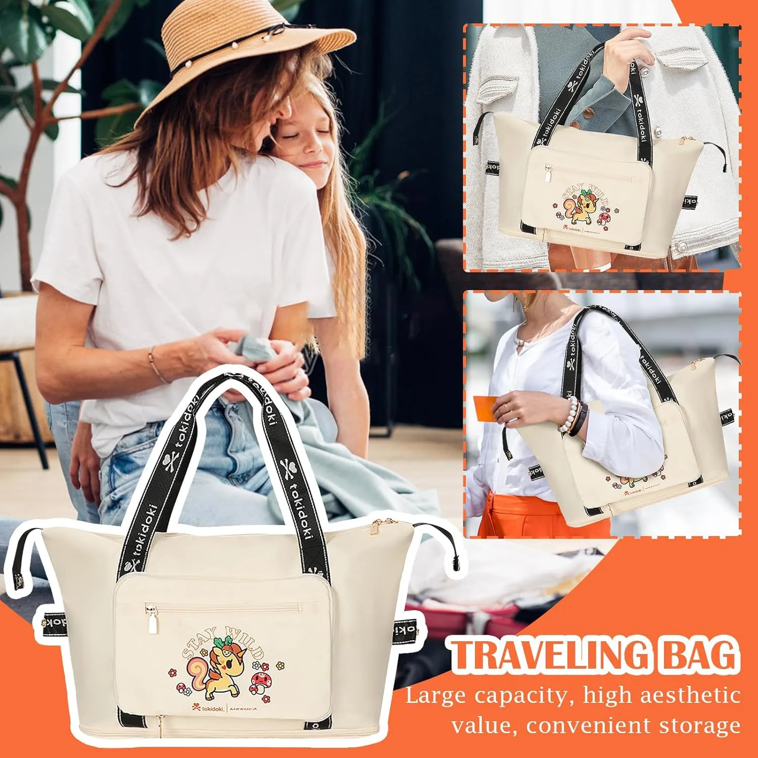 Tokidoki Unicorn Weekender Carry On Duffel Bag For Women Foldie Travel Bags Expandable 42X30X22 Large Capacity Tote Luggage For Sports Gym Overnight Airlines