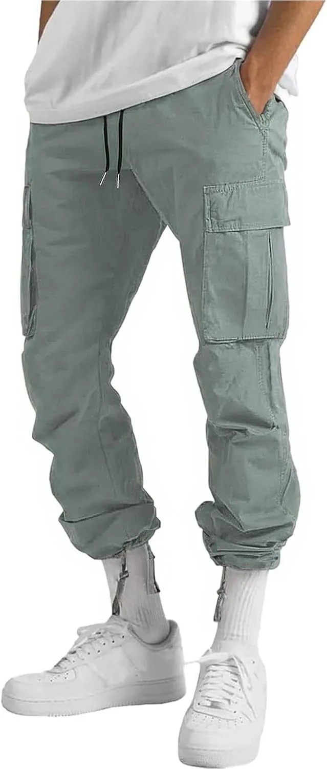 Tooluck Men's Cargo Pants Drawstring Multi Pocket Casual Trousers