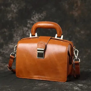 Top Grain Leather Small Big Mouth Handbag For Women