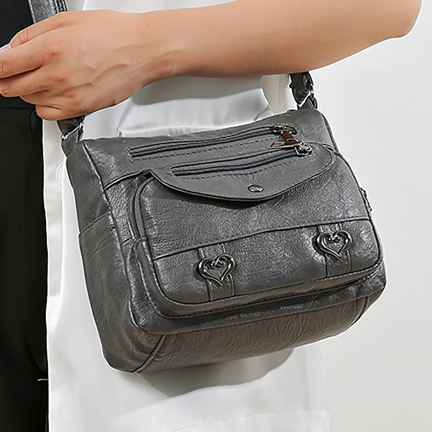 Top Zip Shoulder Bag Women's Leather Lock Design Bucket Bag Vegetable Basket, Fashion Lightweight Versatile Shoulder Handbag