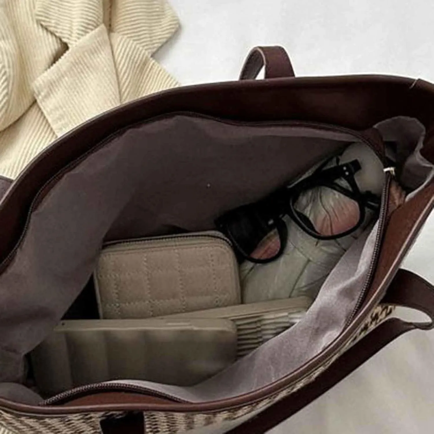 Tote Bag For Women Elegant Leather Solid Color Shoulder Bag Zipper Plus Large Bag Hand Bag For Travel Essential Q