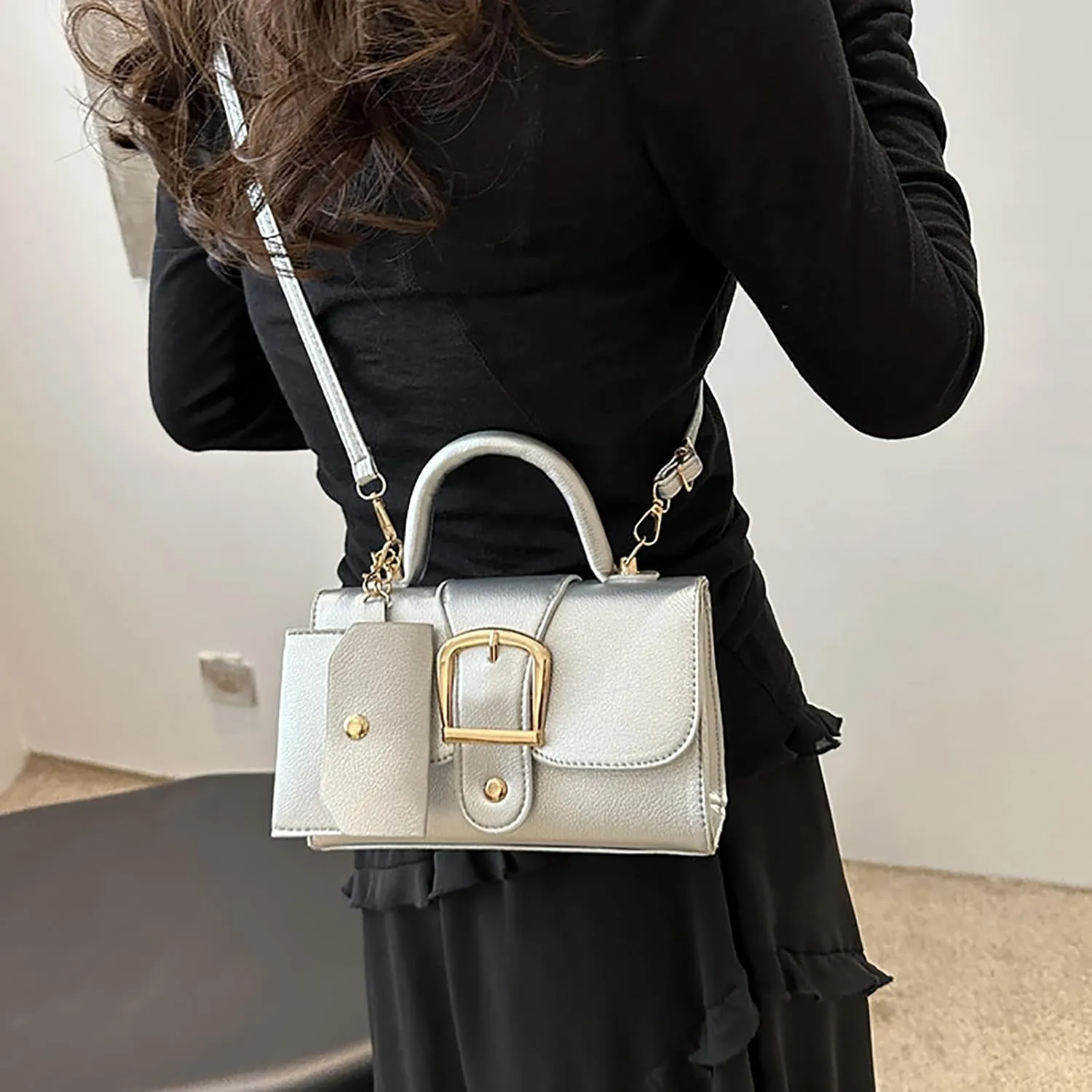 Tote Shoulder Bag Color Small Square Bag Simple Retro Handbag Trendsetter Stylish Child Body Single Shoulder For Women