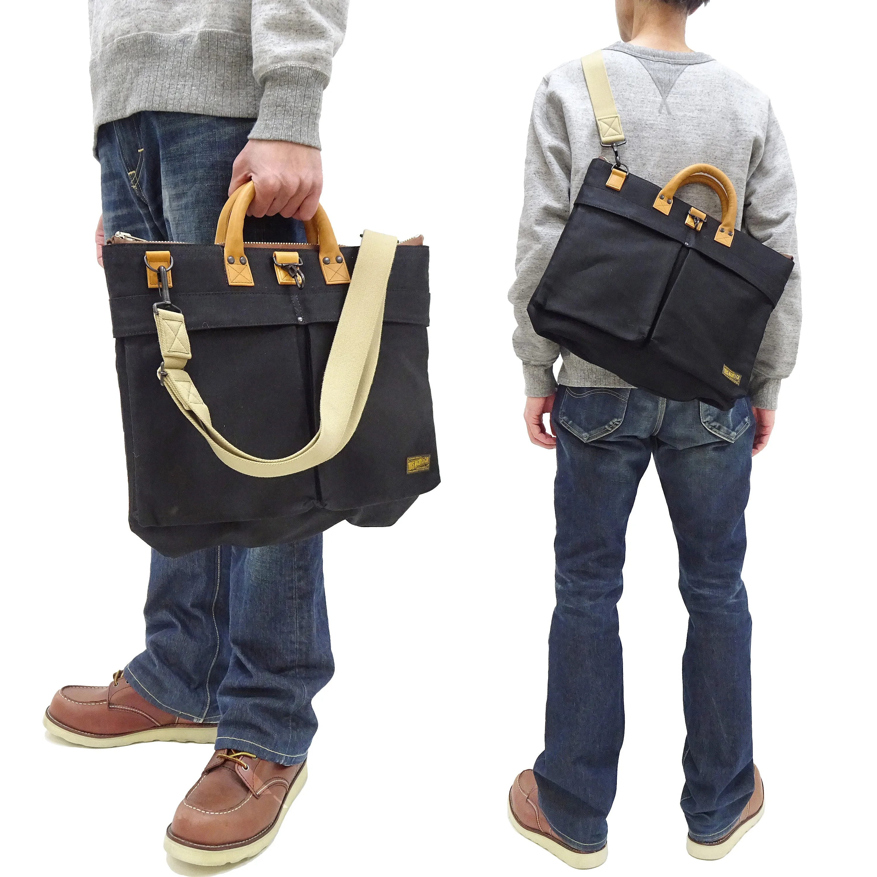 TOYS McCOY Bag Men's Casual Corded-Cotton Jungle Cloth Canvas Shoulder Bag Inspired by USAF Military Helmet Bag TMA2333 Black