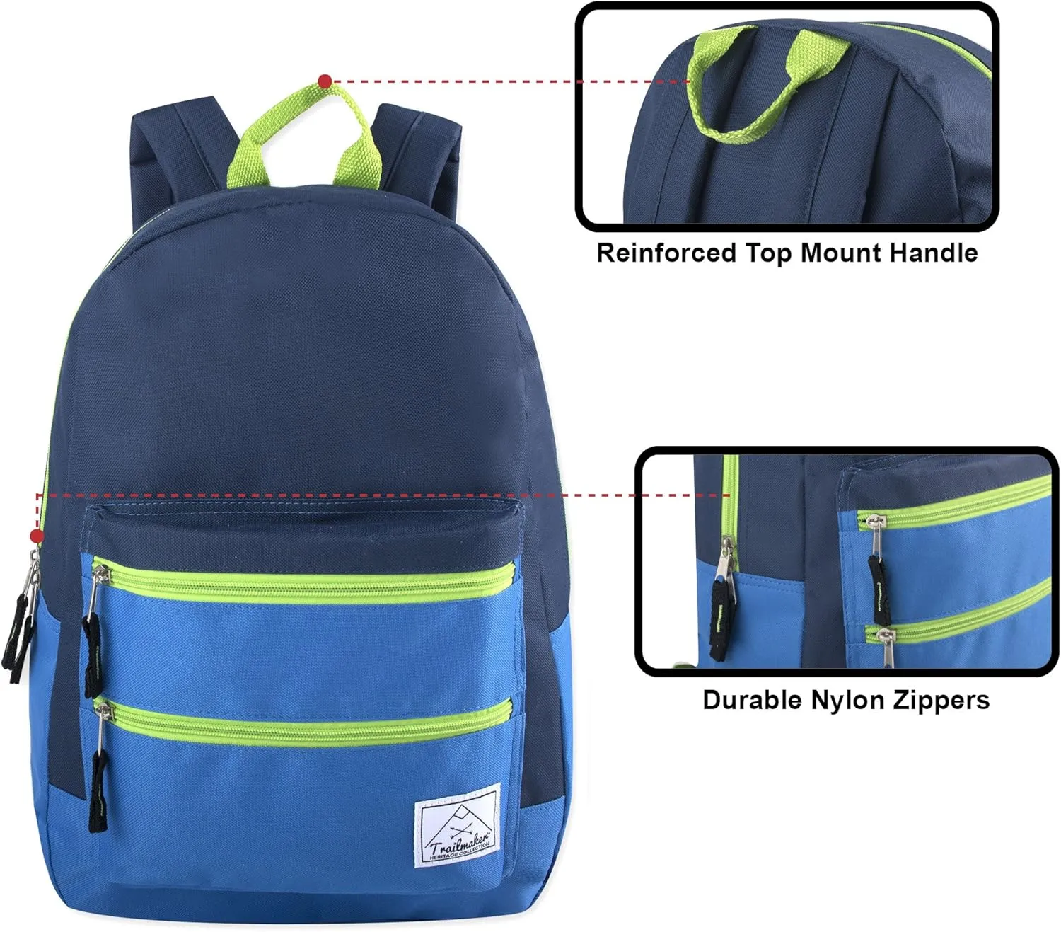 Trail maker Multi Pocket Multicolor Backpack with Adjustable Padded Straps