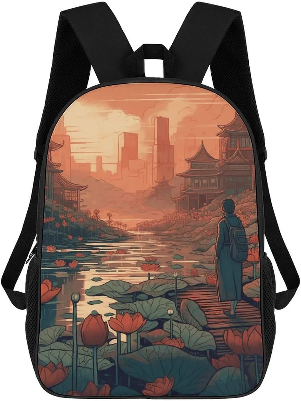 Travel Backpack for Men Women Carry On Backpack 17 In Laptop Backpack Art Style Flower Backpack for Work Hiking
