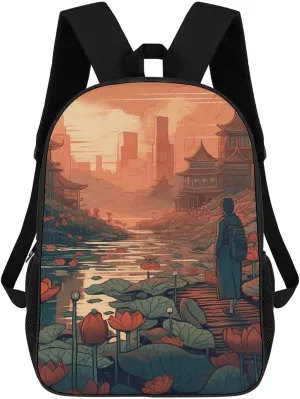 Travel Backpack for Men Women Carry On Backpack 17 In Laptop Backpack Art Style Flower Backpack for Work Hiking