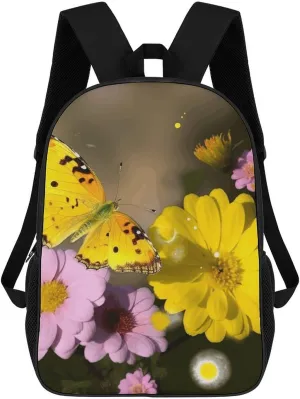 Travel Backpack for Men Women Carry On Backpack 17 In Laptop Backpack Yellow Butterfly And Flower Backpack for Work Hiking